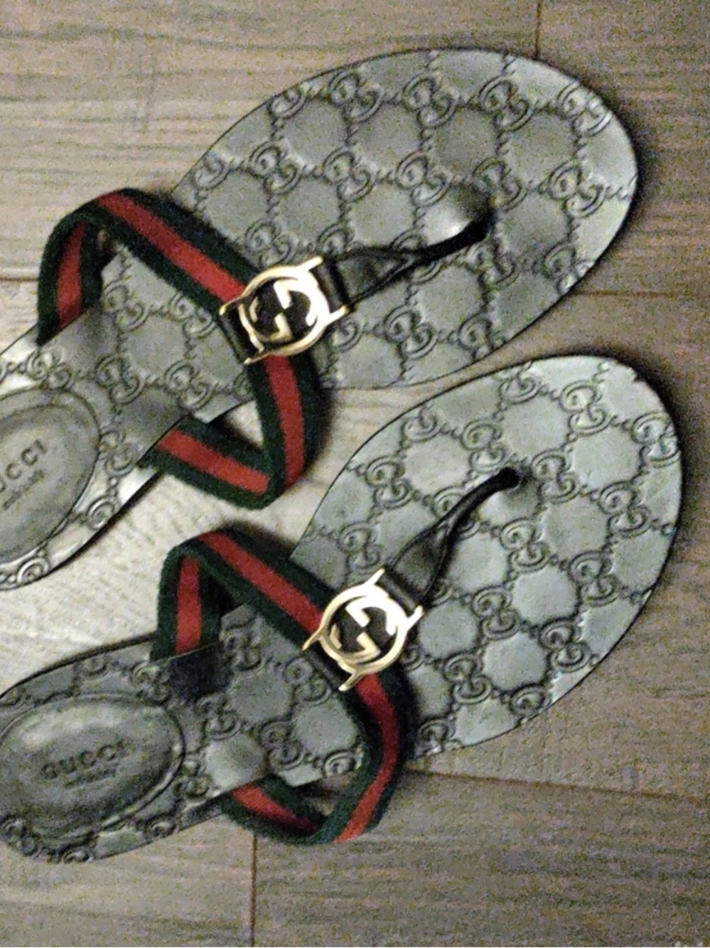 Gucci Monogram Thong Sandals (Authentic)